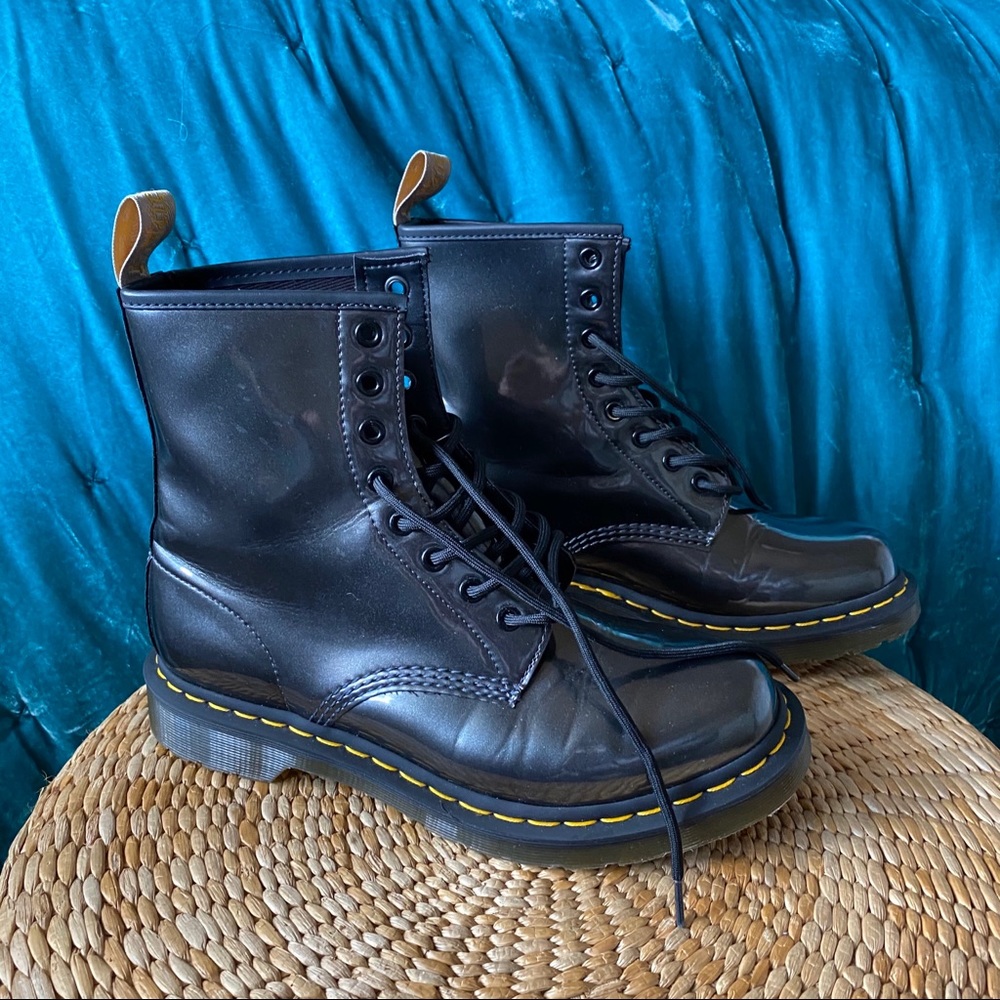 Dr martens vegan metallic black charcoal boots